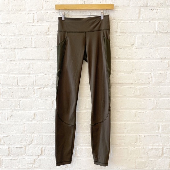 Lululemon || Miles Ahead Tight 28" Dark Olive Pocket Mesh Reflective Leggings 4 - Picture 1 of 7